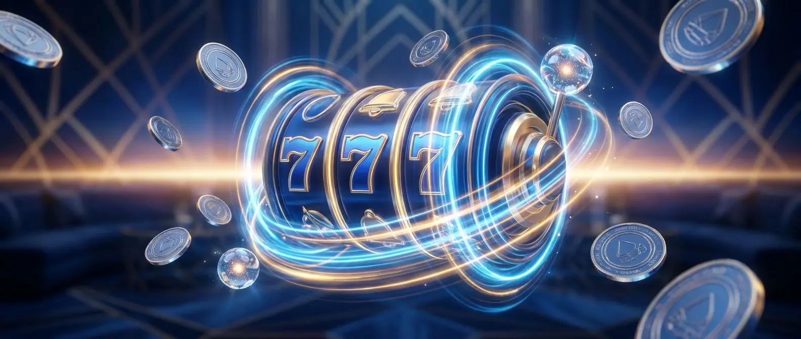 Banner ilustrativo de rodadas grátis com rolos e efeitos luminosos