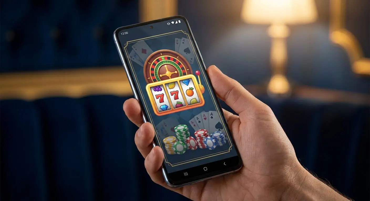 Smartphone Android com interface da app Solverde e elementos visuais de jogo em fundo discreto