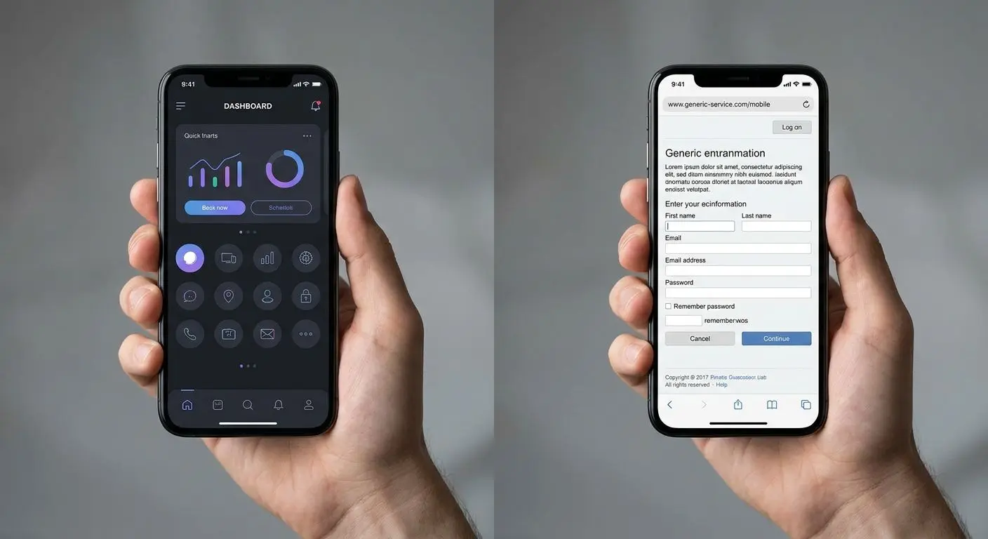 Comparação visual entre aplicação móvel e navegador no telemóvel