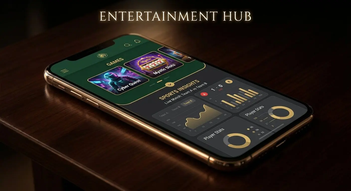 Interface móvel com secções de jogos e desporto