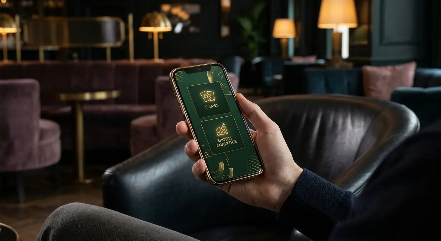 Telemóvel na mão com interface móvel de entretenimento e desporto