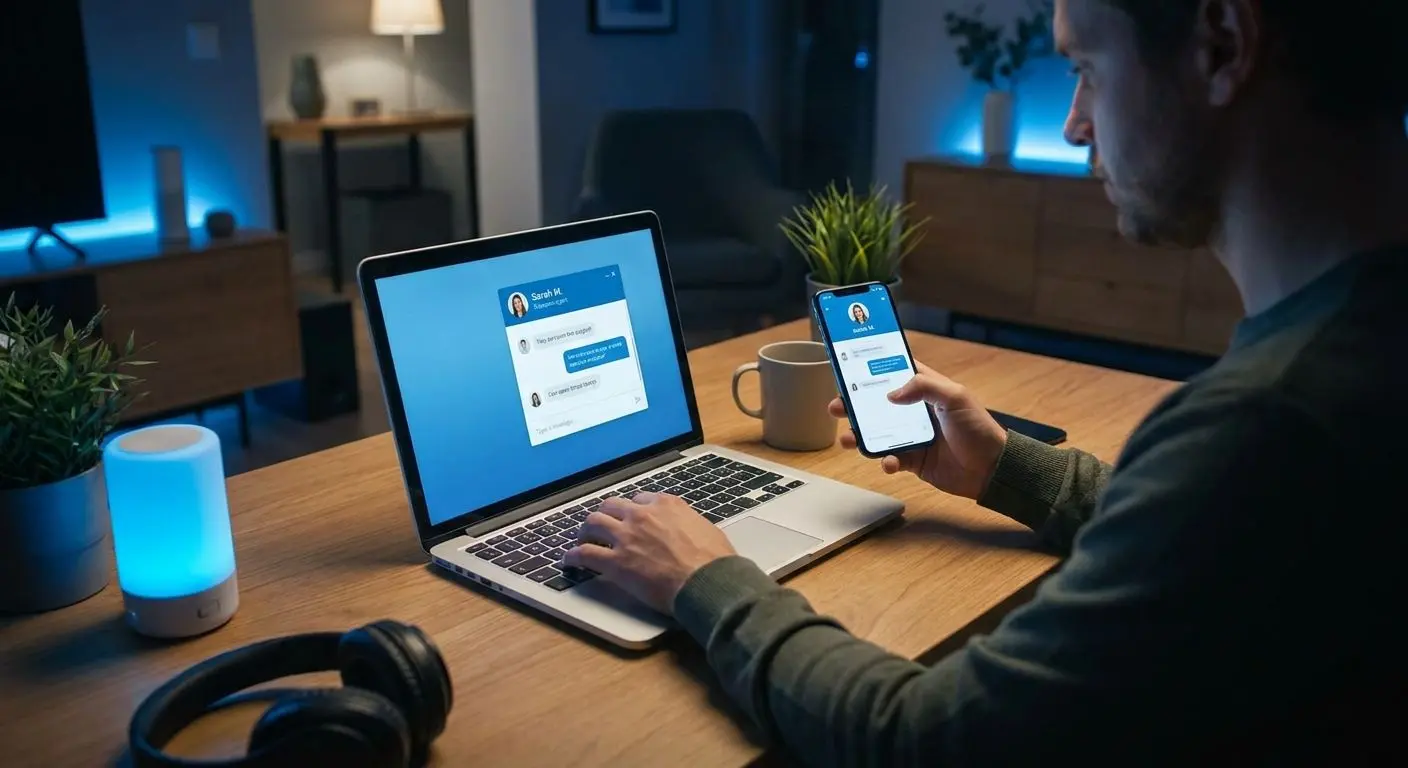 Utilizador a falar com suporte por chat ao vivo no computador