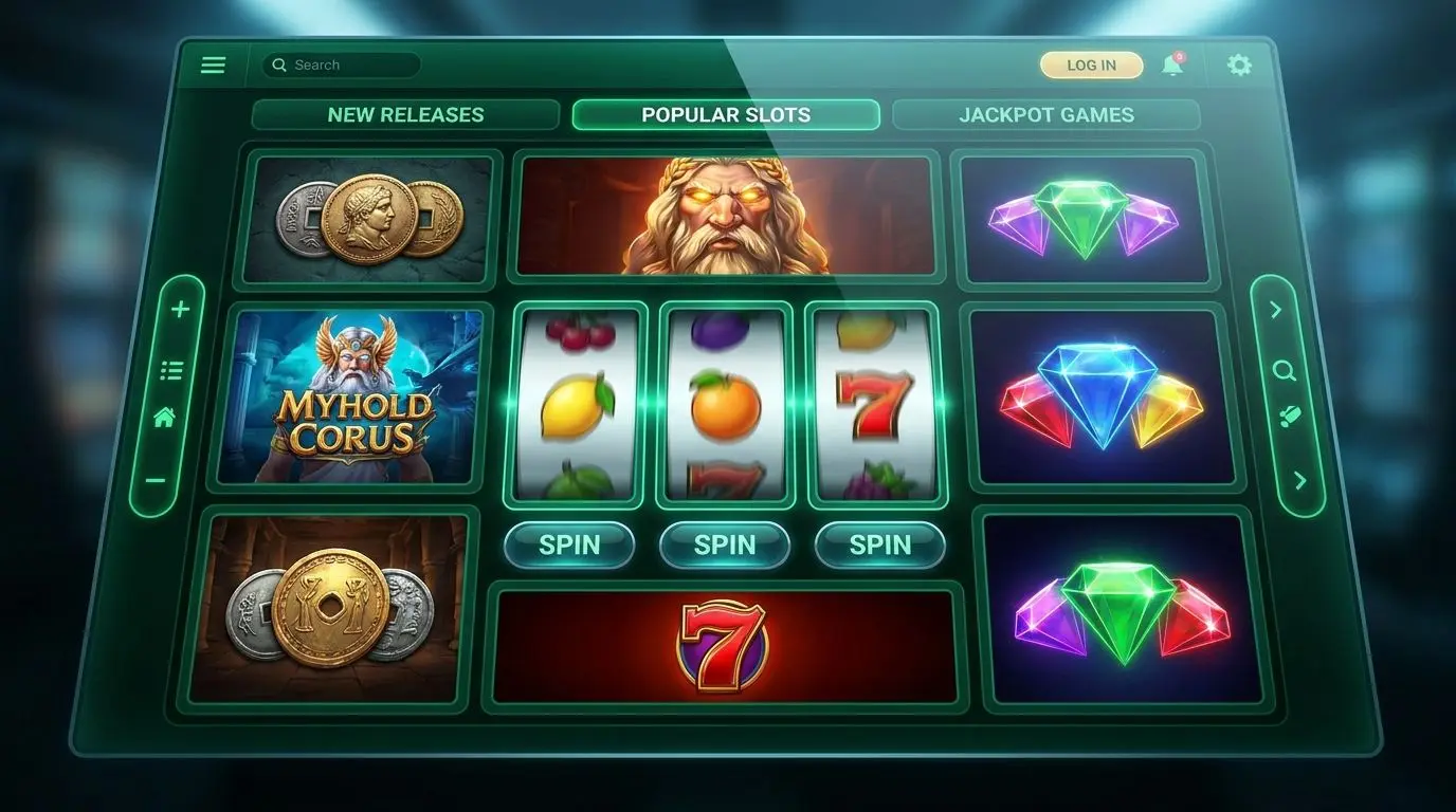 Grelha de slots elegíveis para usar free spins numa interface de jogo online