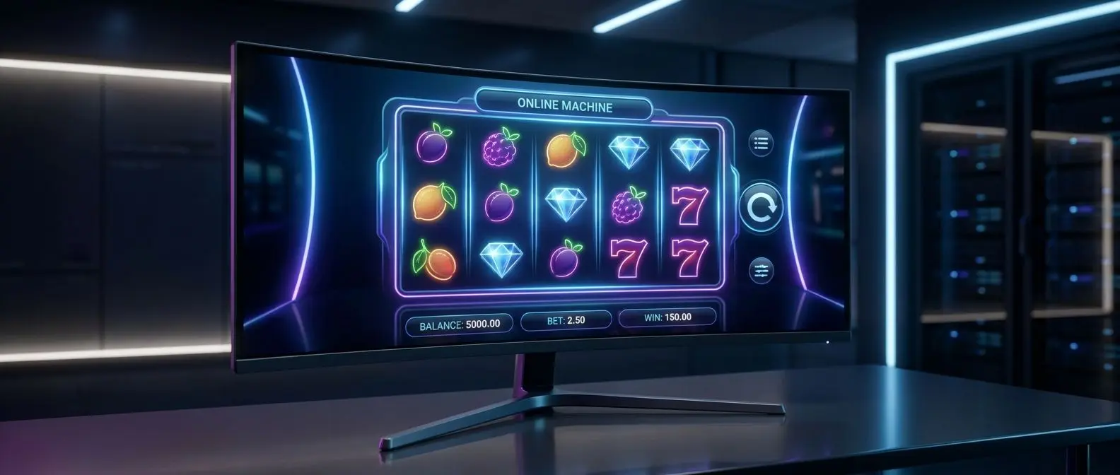 Ecrã de slots online num ambiente digital moderno