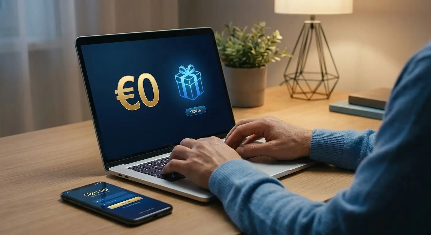 Utilizador a criar conta com destaque para oferta 0 euros
