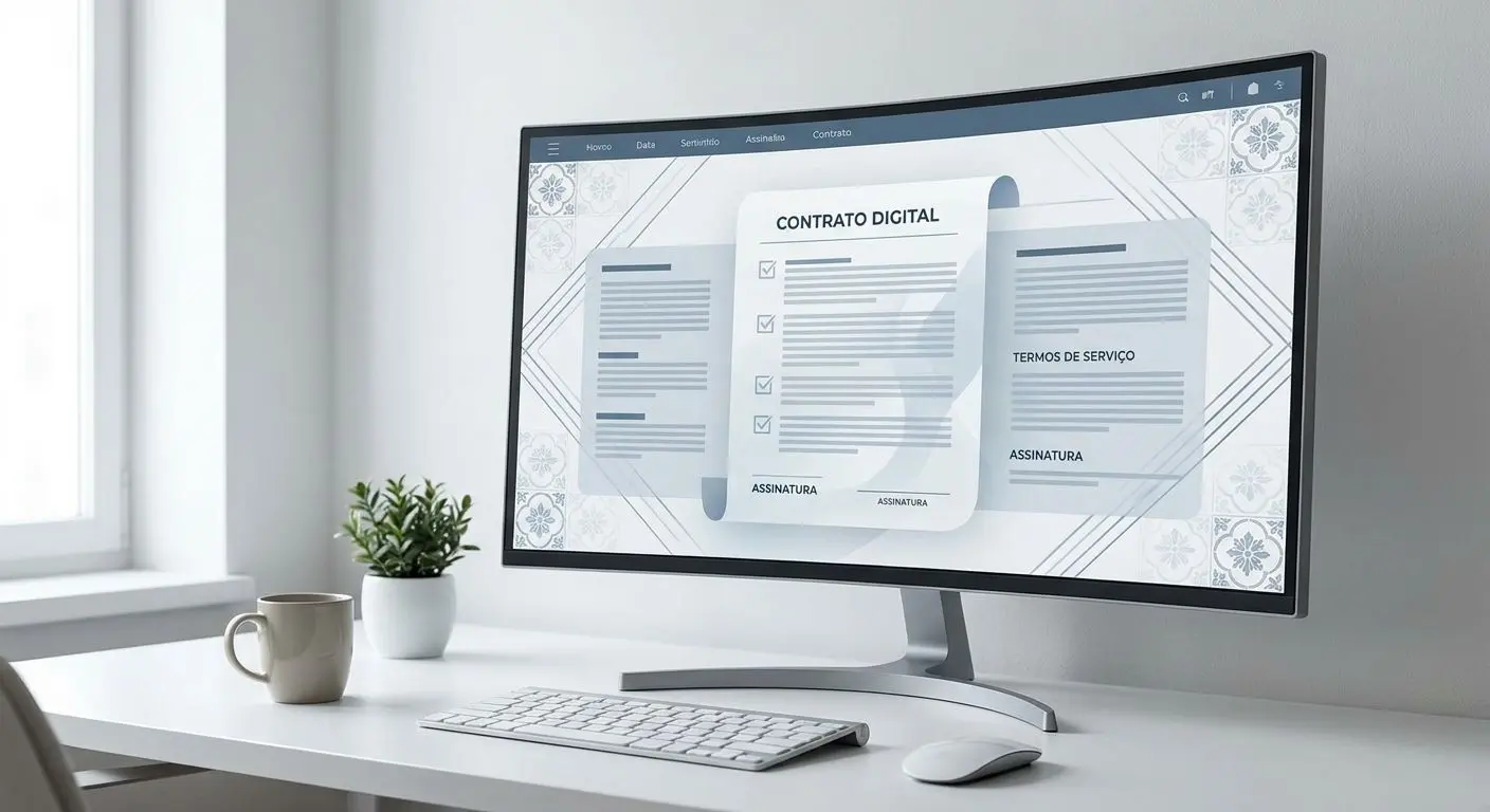 Interface legal e contratual online Documento digital de termos e condições num ambiente online seguro
